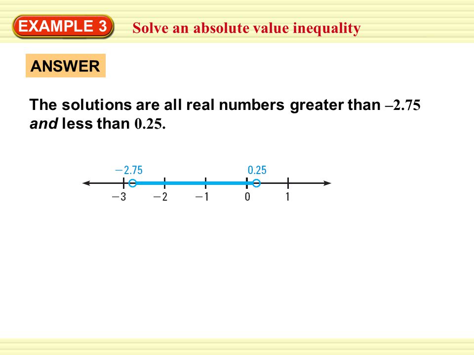 EXAMPLE 3 Solve an absolute value inequality. ANSWER.