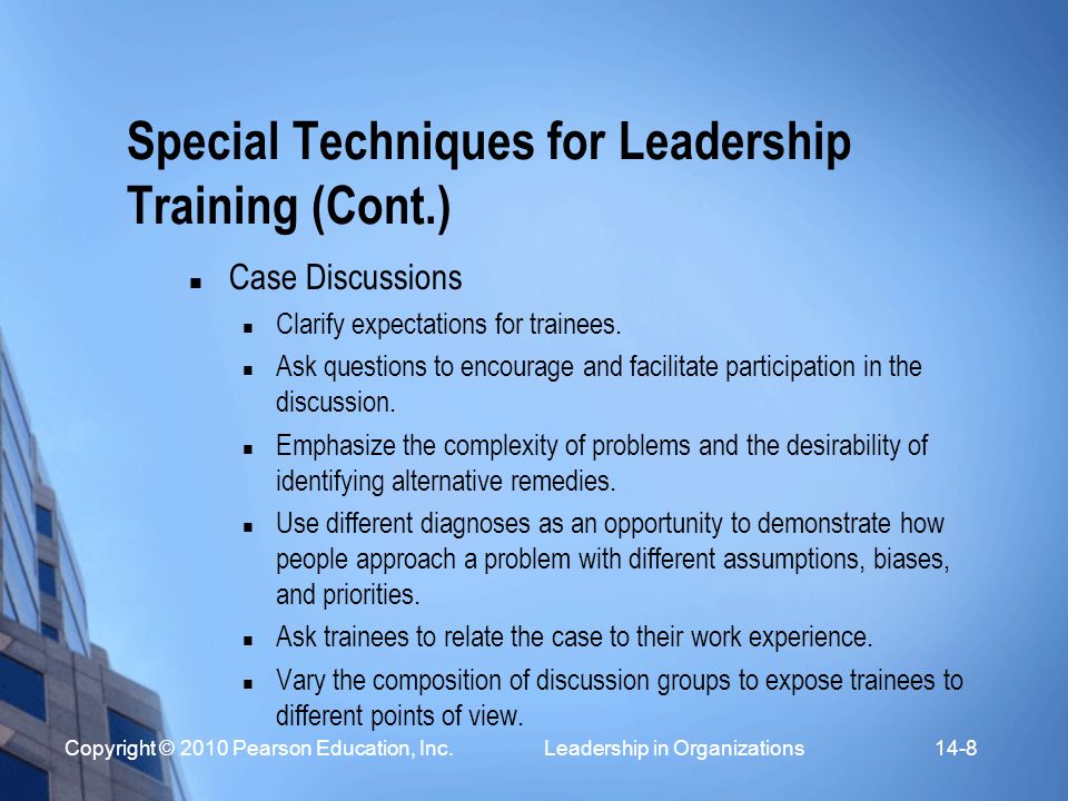 Special Techniques for Leadership Training (Cont.)