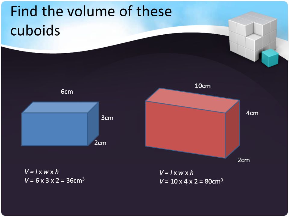 Find the volume of these cuboids