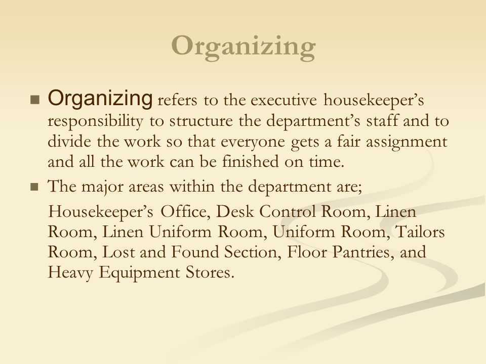 Planning And Organizing The Housekeeping Department Ppt