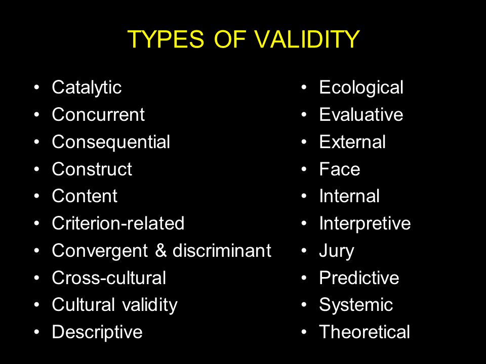 TYPES OF VALIDITY Catalytic Concurrent Consequential Construct Content