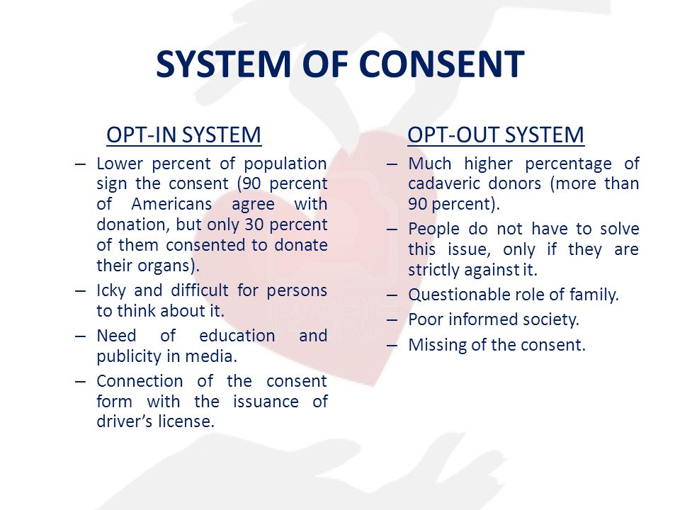 SYSTEM OF CONSENT OPT-IN SYSTEM OPT-OUT SYSTEM