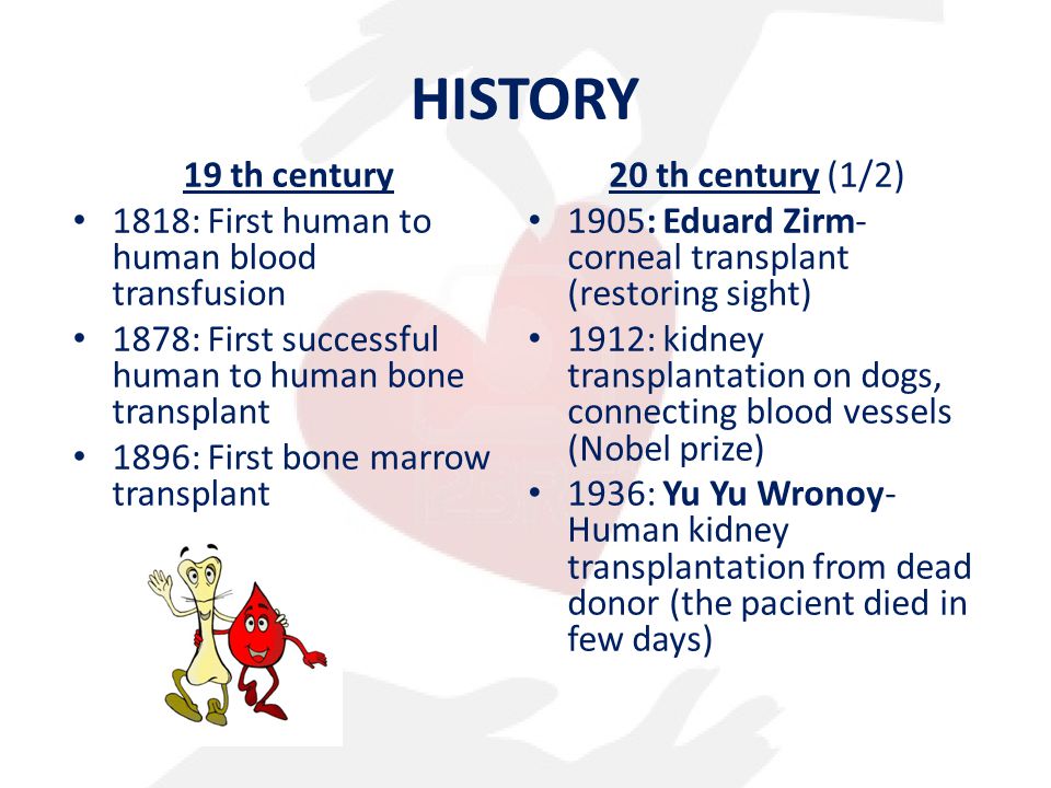 HISTORY 19 th century 1818: First human to human blood transfusion