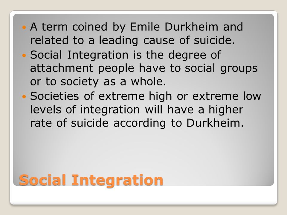 A term coined by Emile Durkheim and related to a leading cause of suicide.