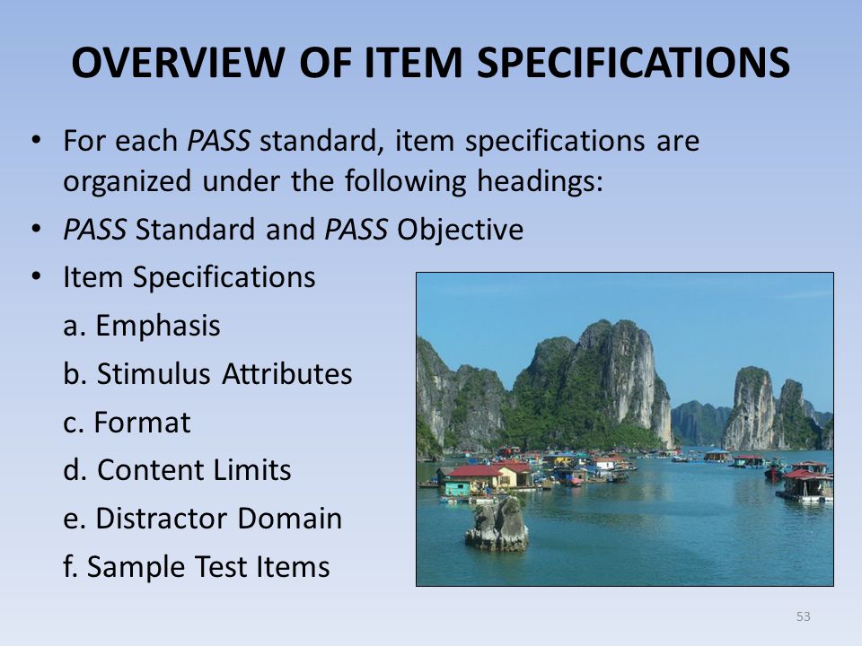 OVERVIEW OF ITEM SPECIFICATIONS