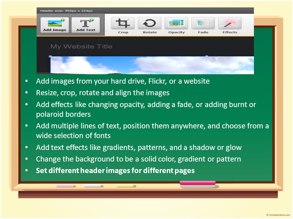 Add images from your hard drive, Flickr, or a website