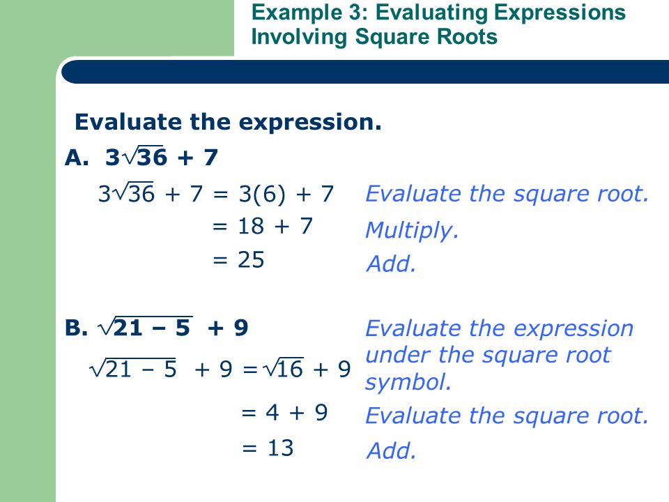 Example 3: Evaluating Expressions Involving Square Roots