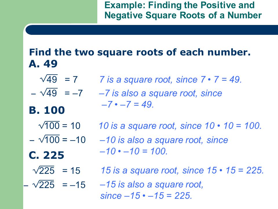 Example: Finding the Positive and Negative Square Roots of a Number