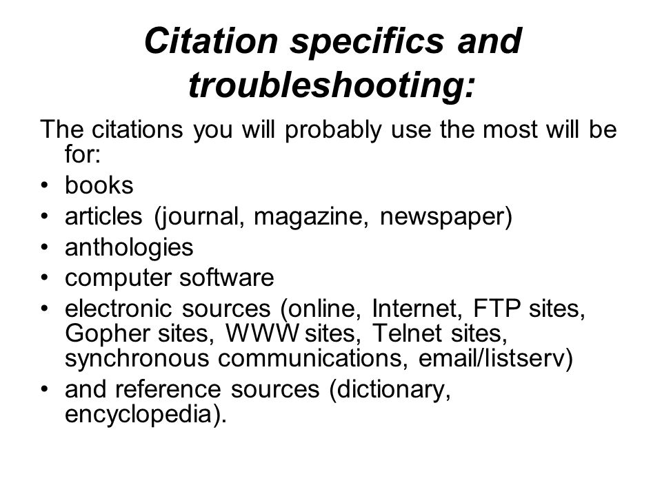 Citation specifics and troubleshooting: