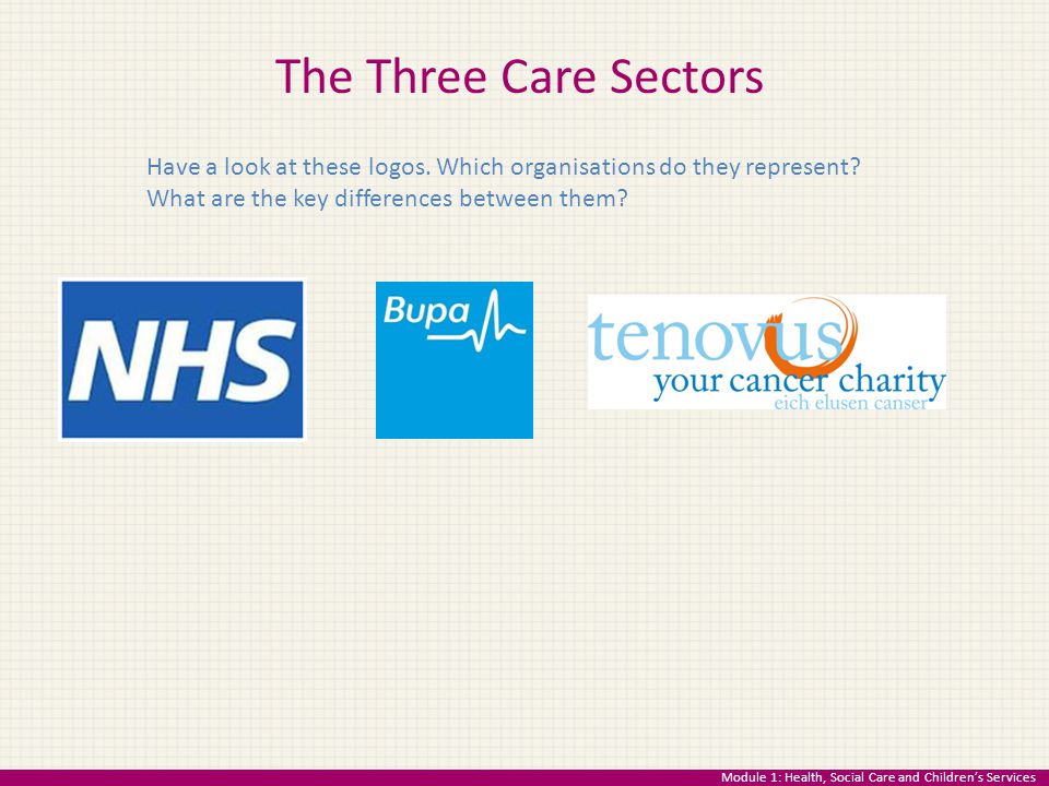 The Three Care Sectors Have a look at these logos. Which organisations do they represent What are the key differences between them