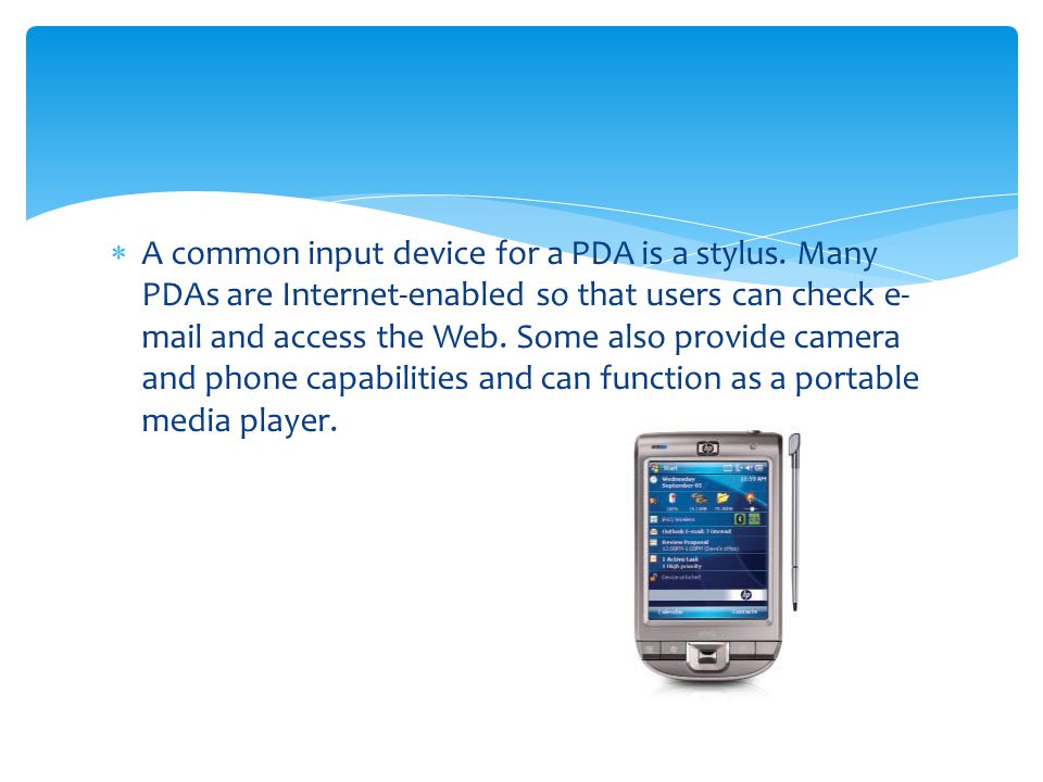 A common input device for a PDA is a stylus