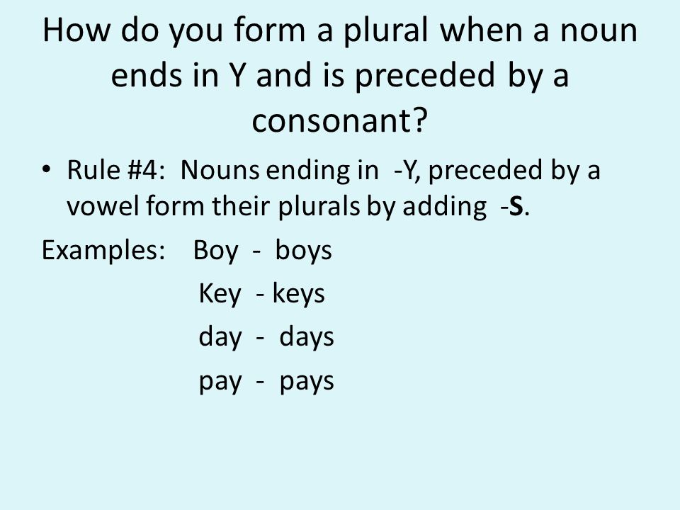 How do you form a plural when a noun ends in Y and is preceded by a consonant