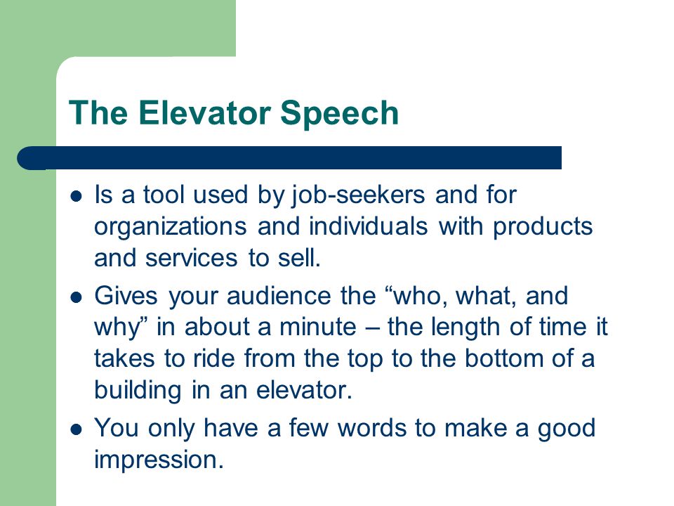 The Elevator Speech Or Pitch Ppt Download