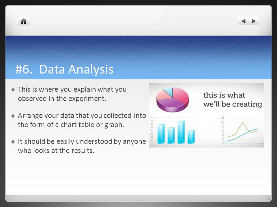 #6. Data Analysis This is where you explain what you observed in the experiment.
