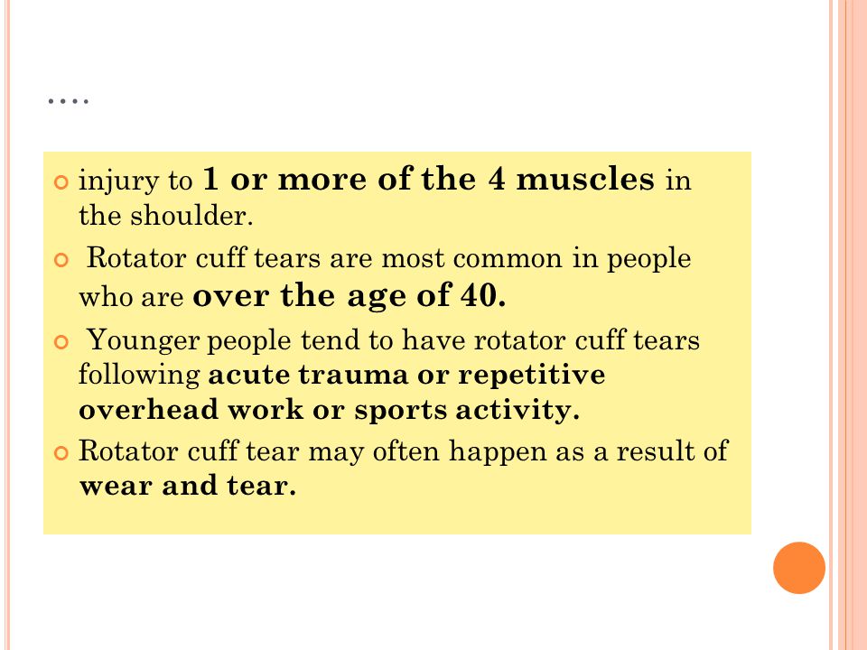 …. injury to 1 or more of the 4 muscles in the shoulder.