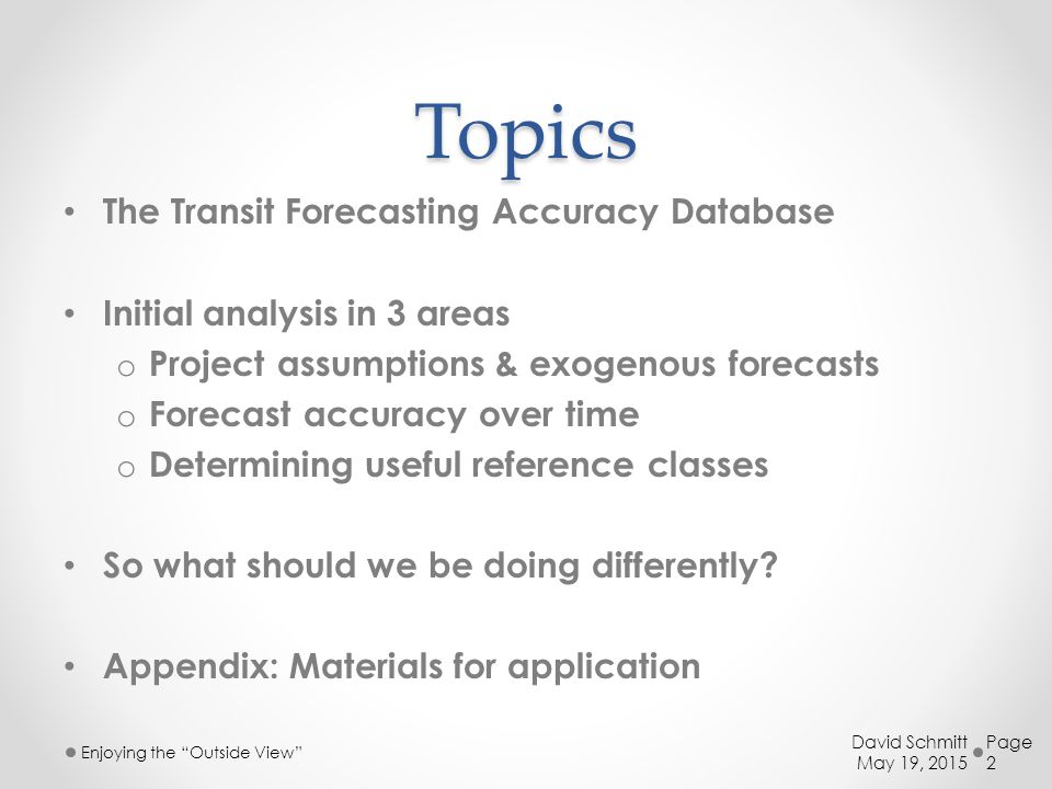 Topics The Transit Forecasting Accuracy Database