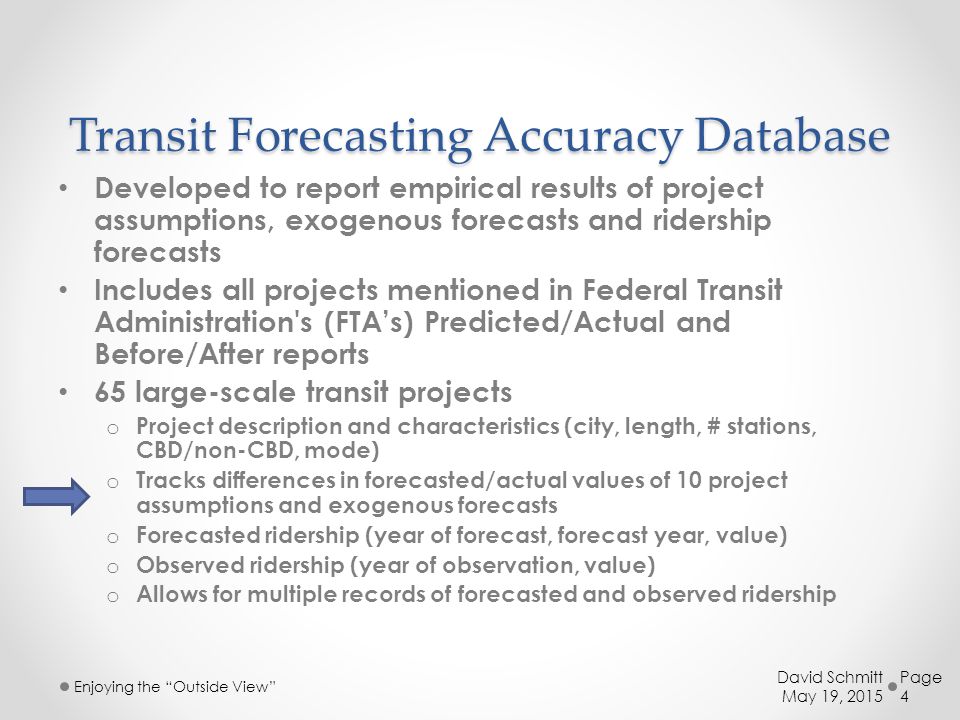 Transit Forecasting Accuracy Database