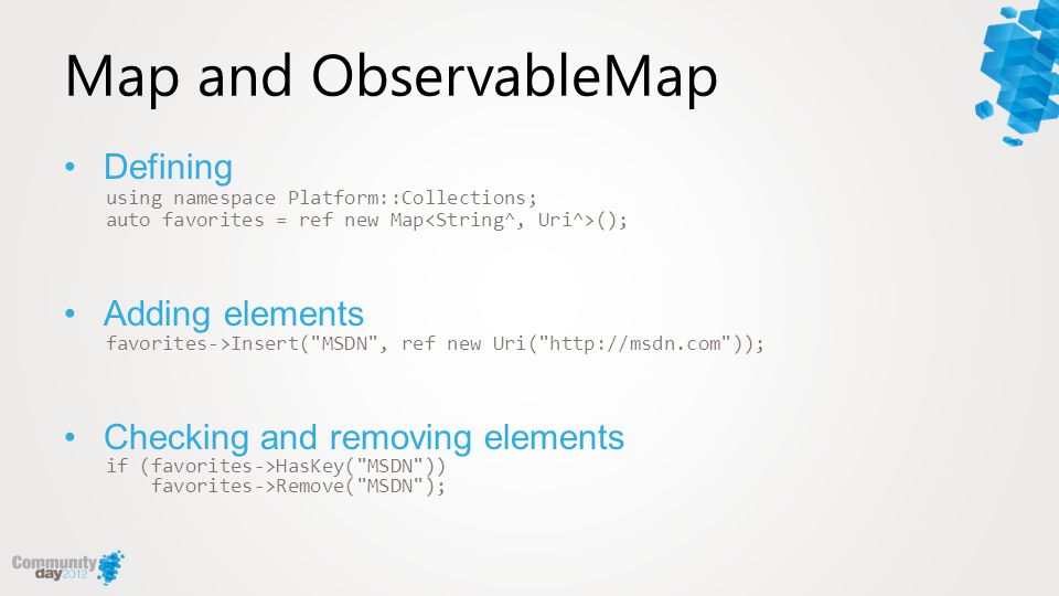 Map and ObservableMap Defining Adding elements