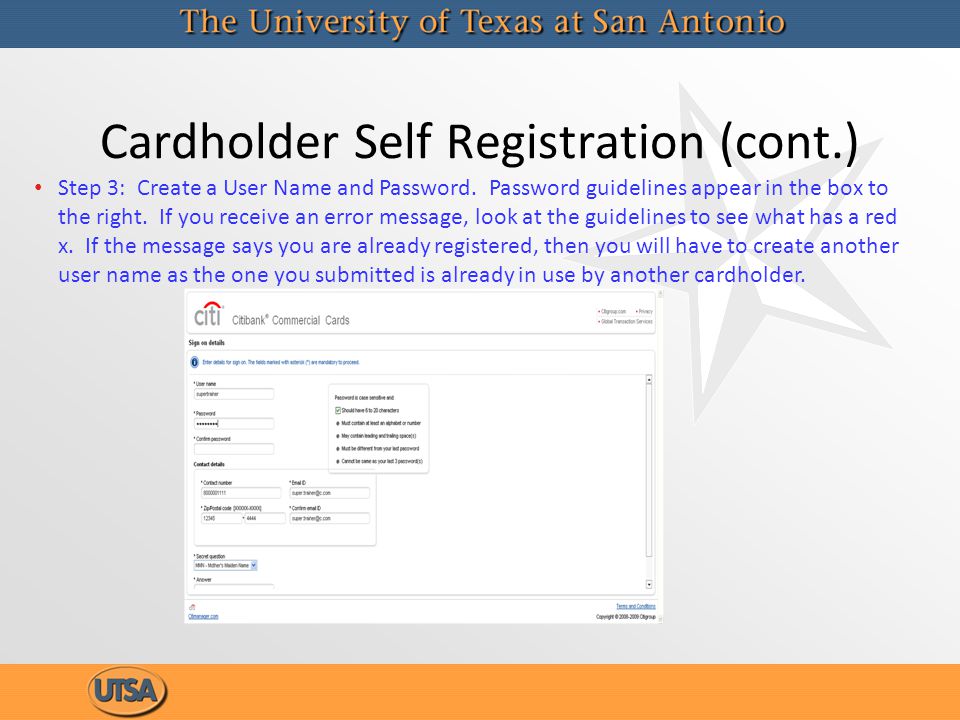 Cardholder Self Registration (cont.)