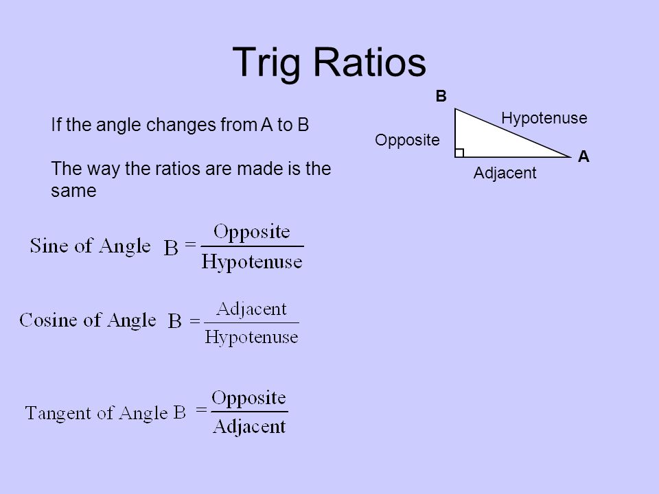 Trig Ratios If the angle changes from A to B