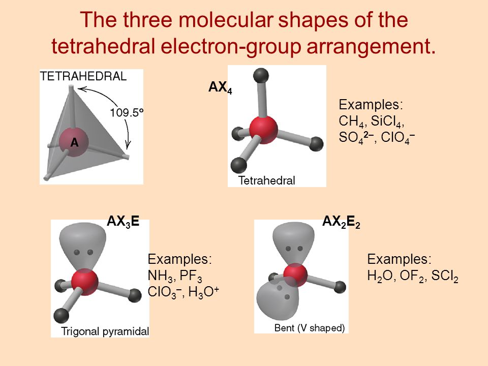 The three molecular shapes of the tetrahedral electron-group arrangement. 