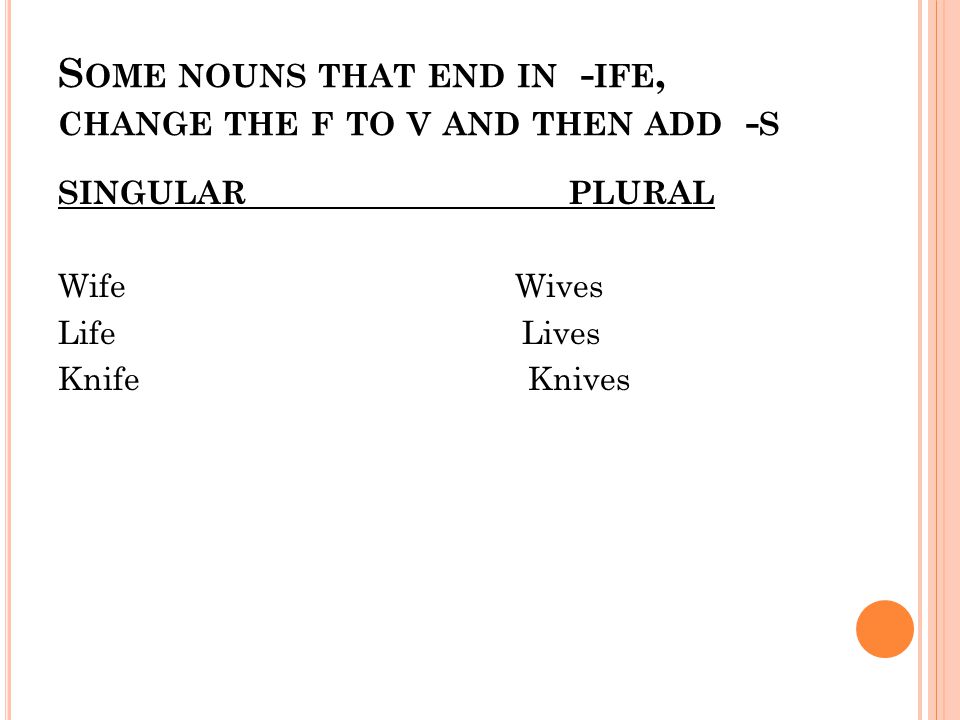 Some nouns that end in -ife, change the f to v and then add -s