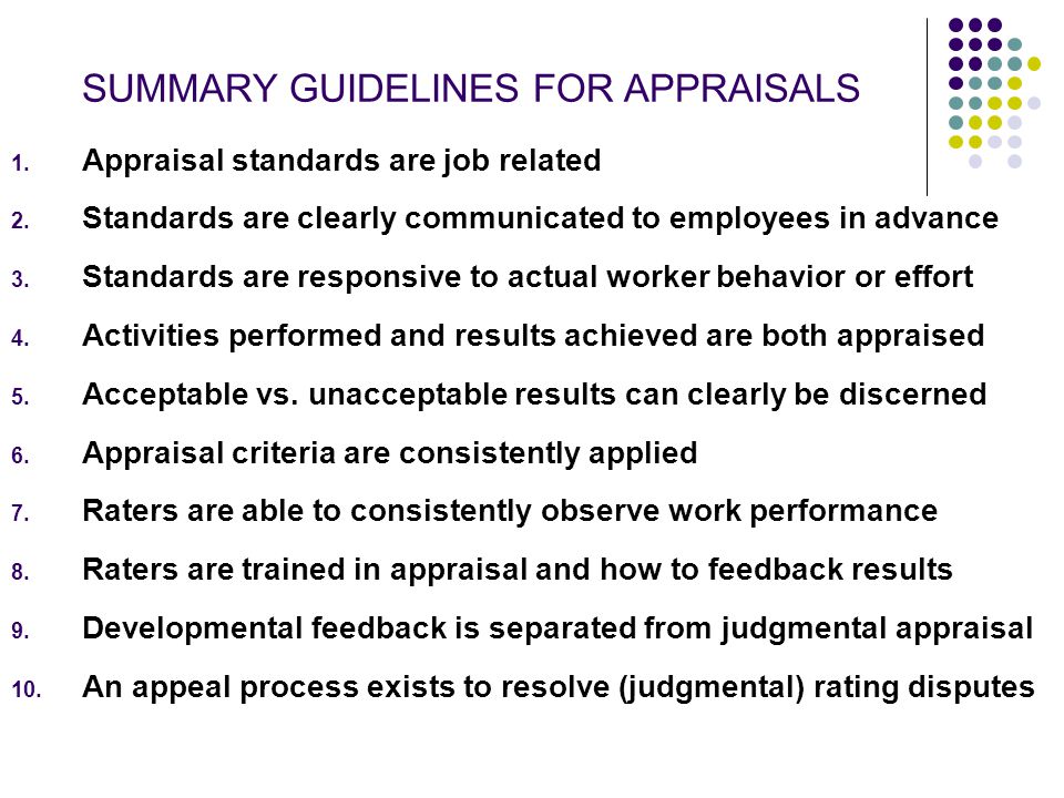 SUMMARY GUIDELINES FOR APPRAISALS