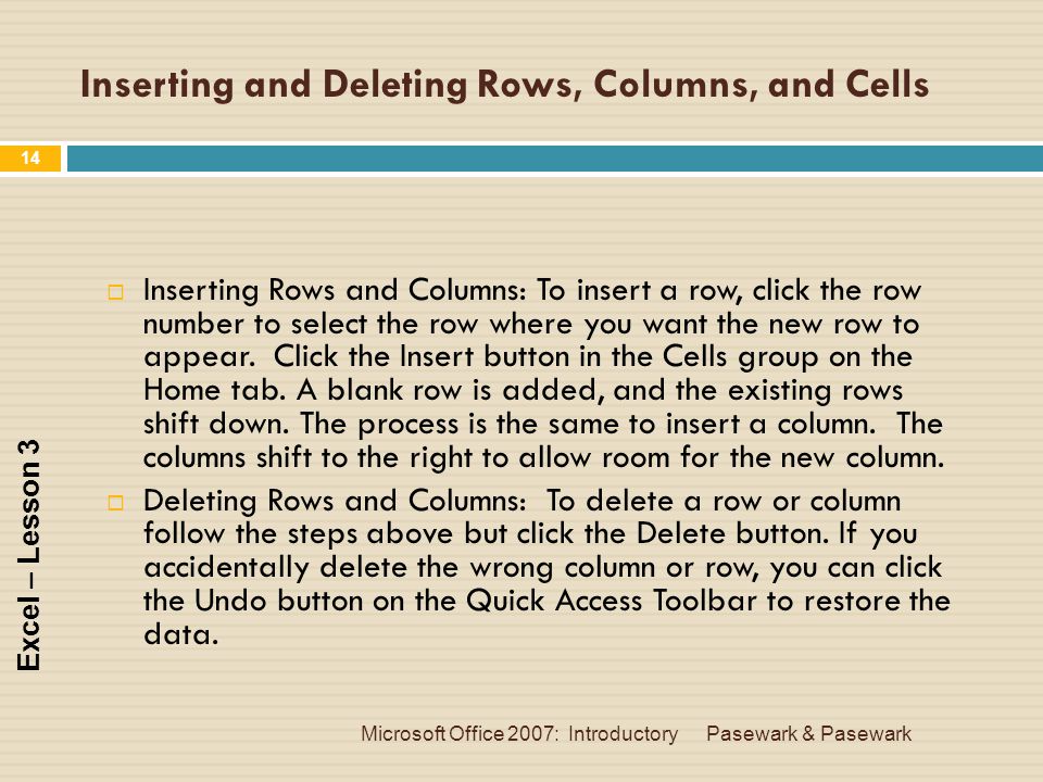 Inserting and Deleting Rows, Columns, and Cells