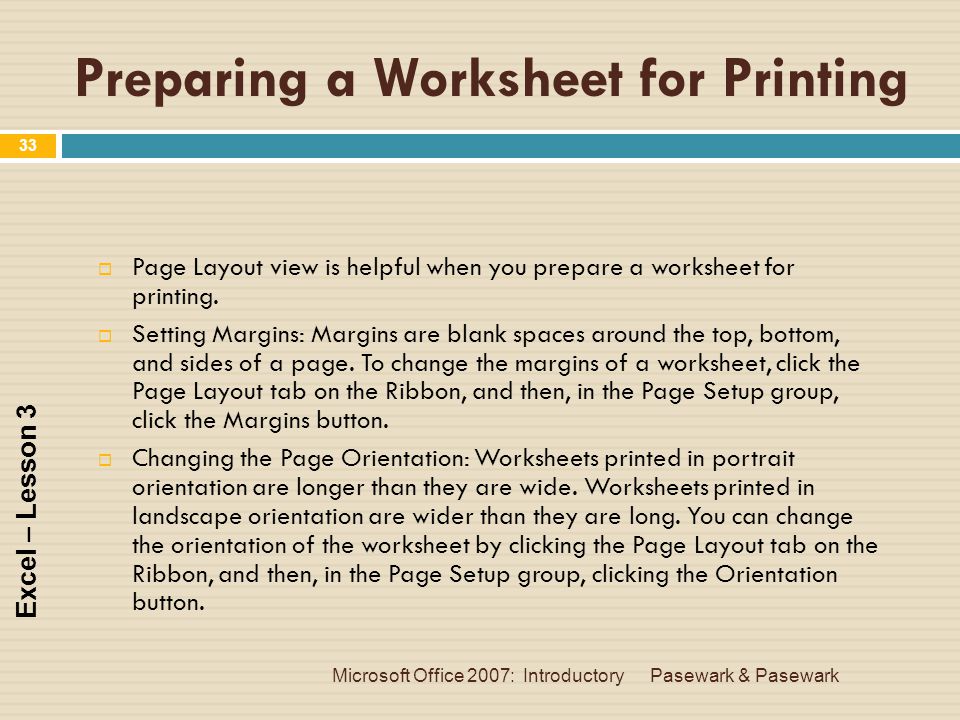 Preparing a Worksheet for Printing