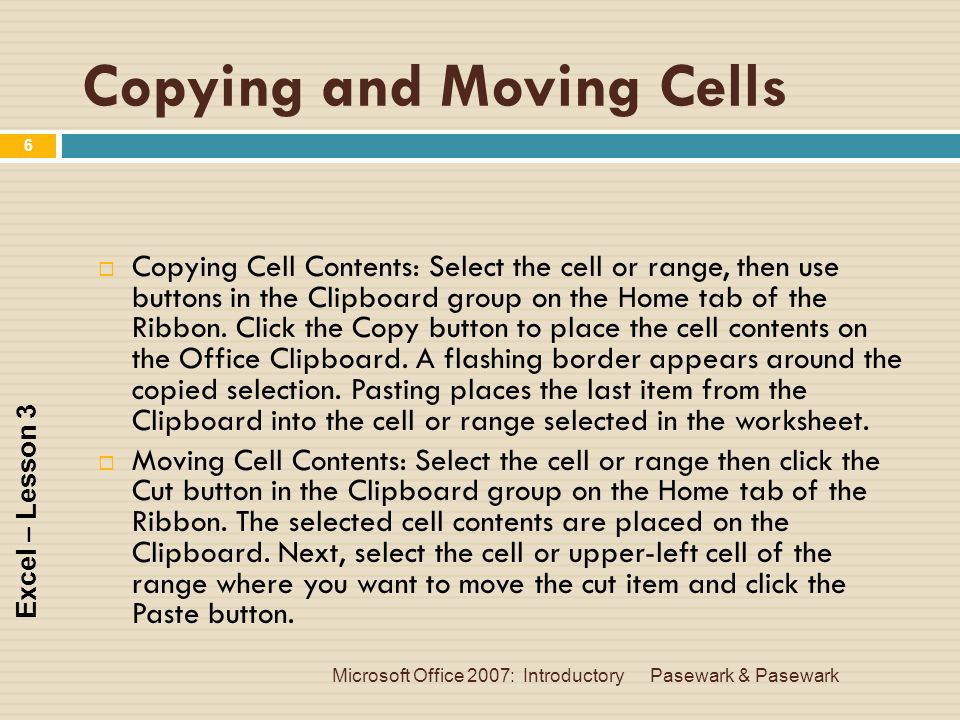 Copying and Moving Cells