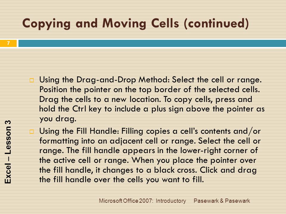 Copying and Moving Cells (continued)
