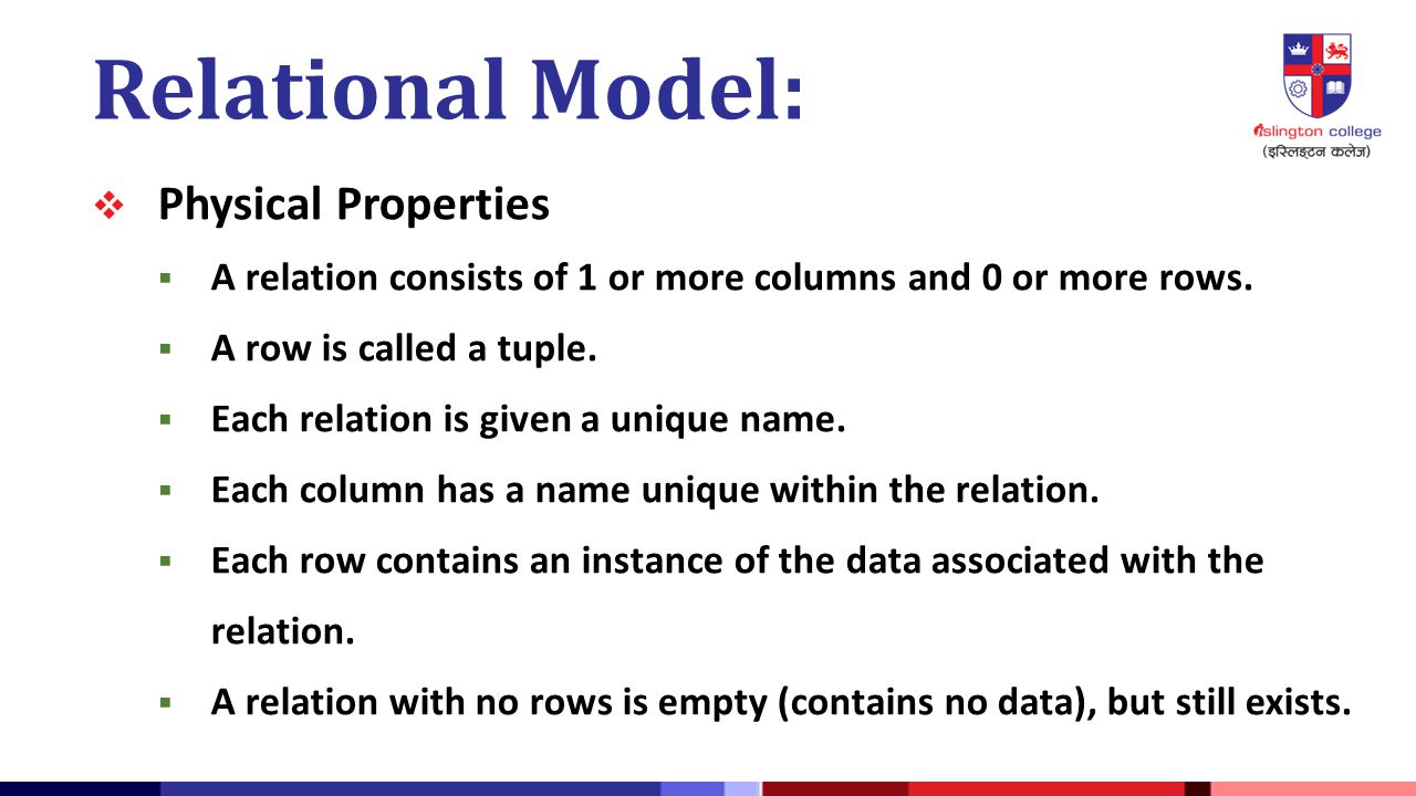 Relational Model: Physical Properties