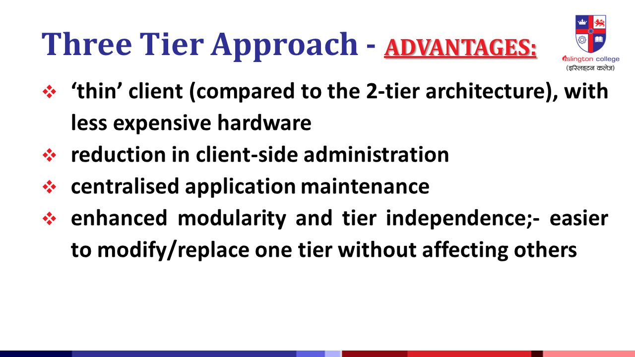 Three Tier Approach - ADVANTAGES: