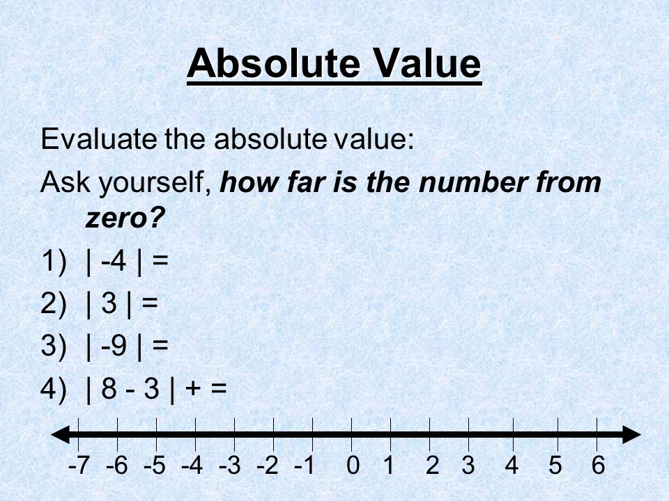 Absolute Value Evaluate the absolute value: