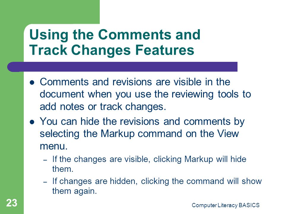 Using the Comments and Track Changes Features