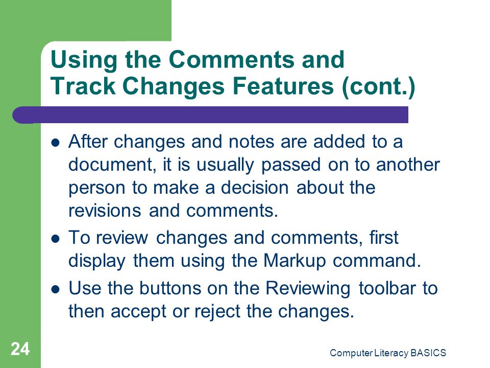Using the Comments and Track Changes Features (cont.)