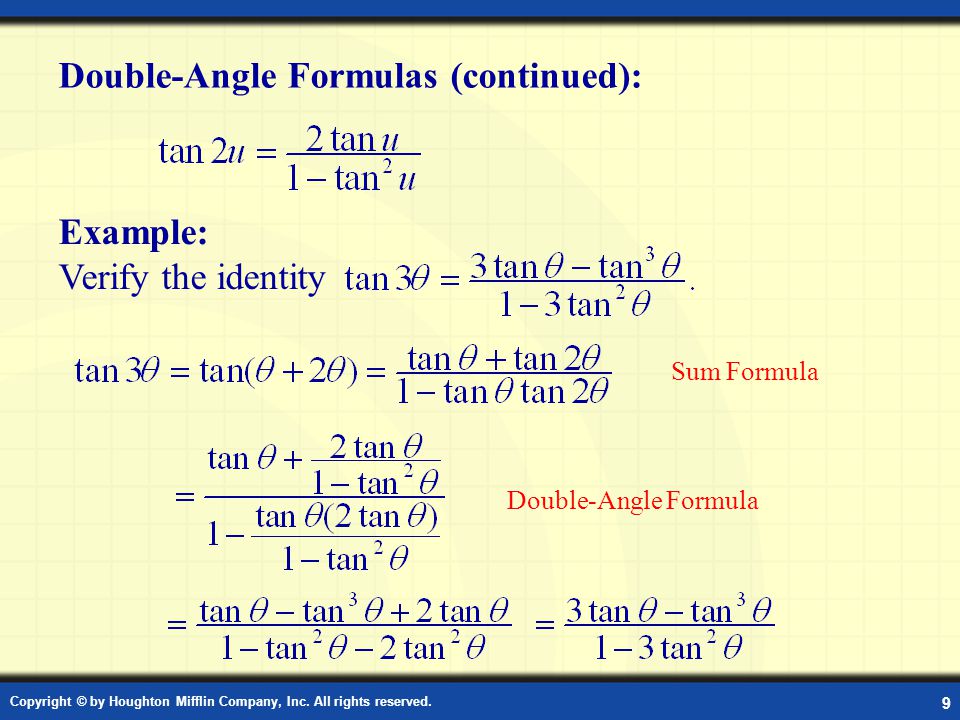 Double-Angle Formulas (continued)