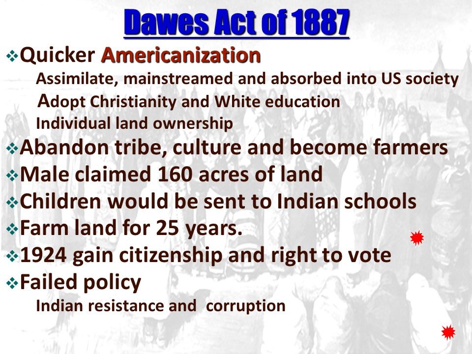 Dawes Act of 1887 Quicker Americanization