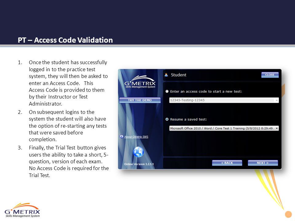 PT – Access Code Validation