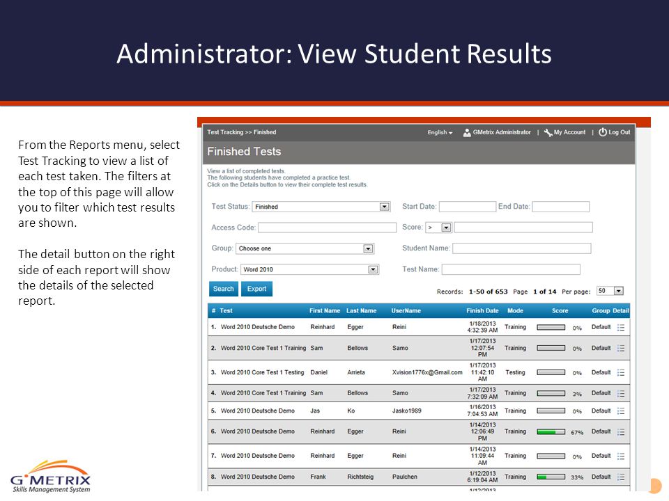 Administrator: View Student Results