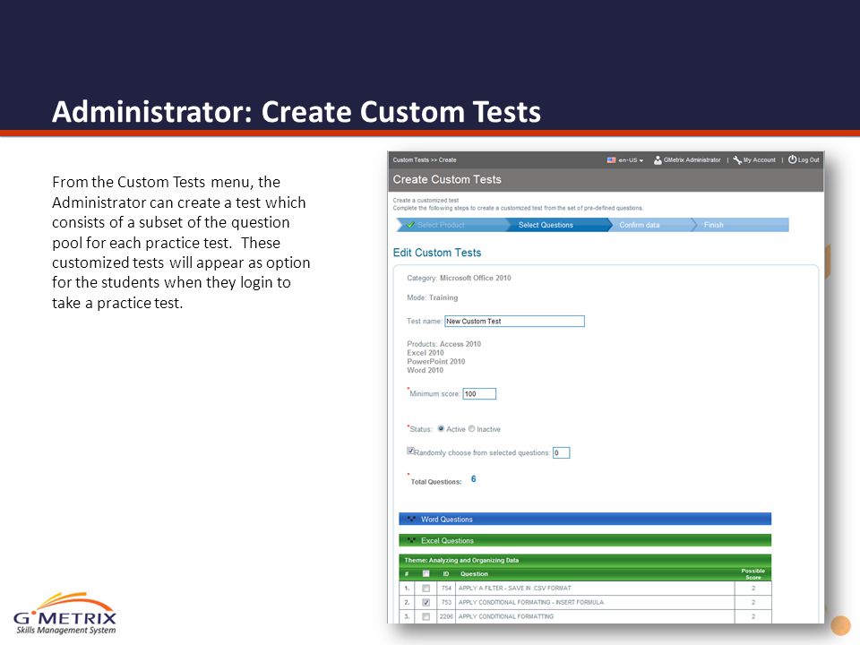 Administrator: Create Custom Tests