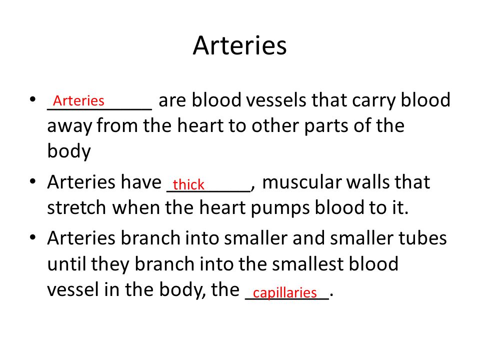 Arteries __________ are blood vessels that carry blood away from the heart to other parts of the body.