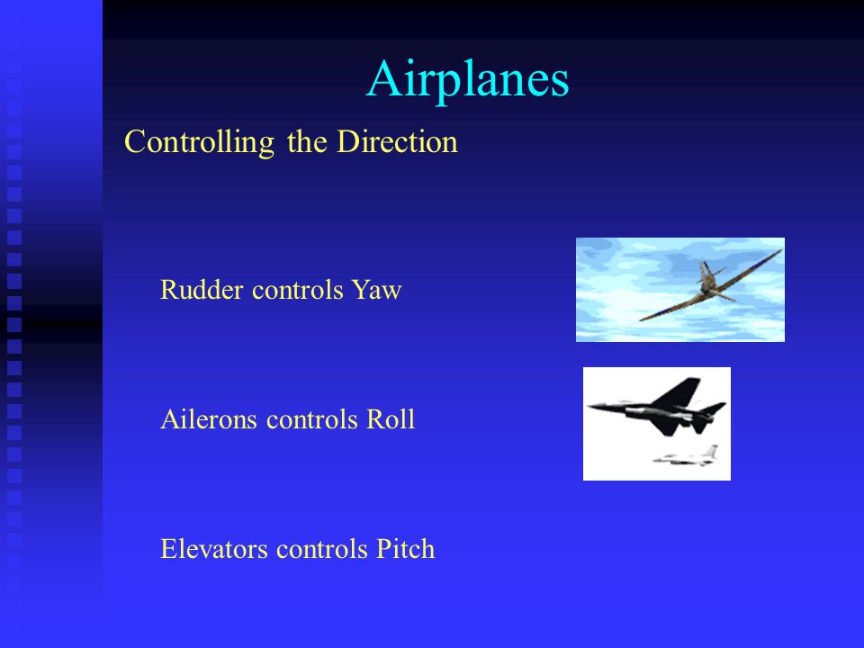 Airplanes Controlling the Direction Rudder controls Yaw