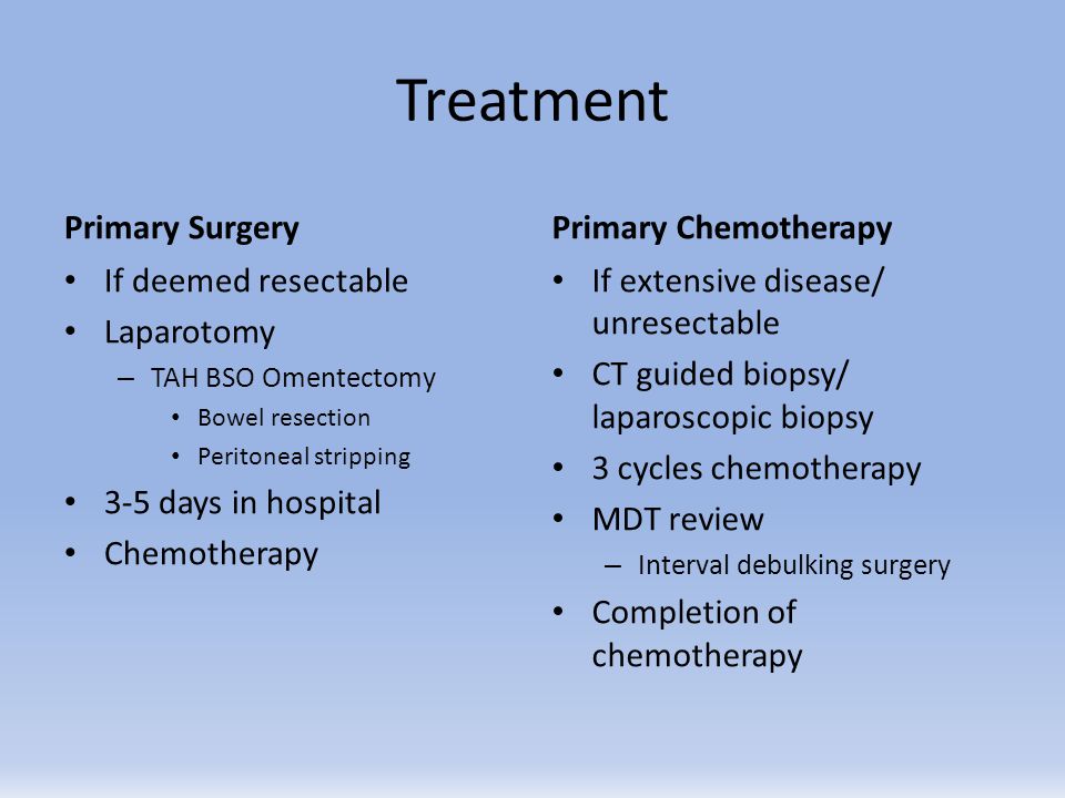 Treatment Primary Surgery Primary Chemotherapy If deemed resectable