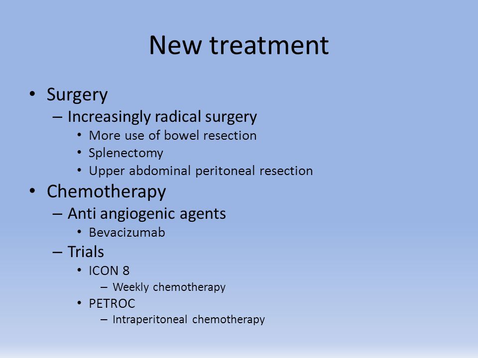 New treatment Surgery Chemotherapy Increasingly radical surgery