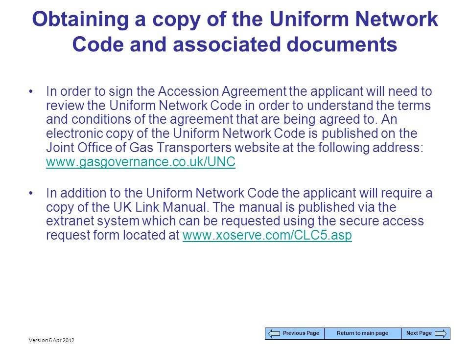 Obtaining a copy of the Uniform Network Code and associated documents