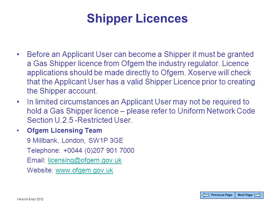 Shipper Licences