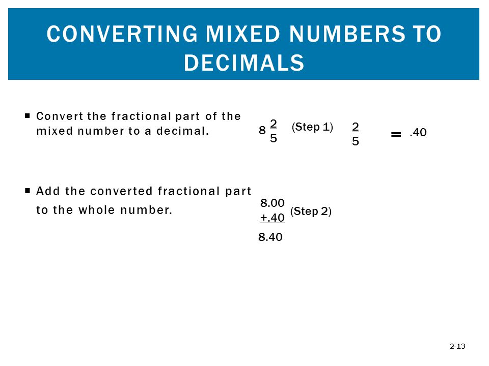 Converting mixed numbers to decimals