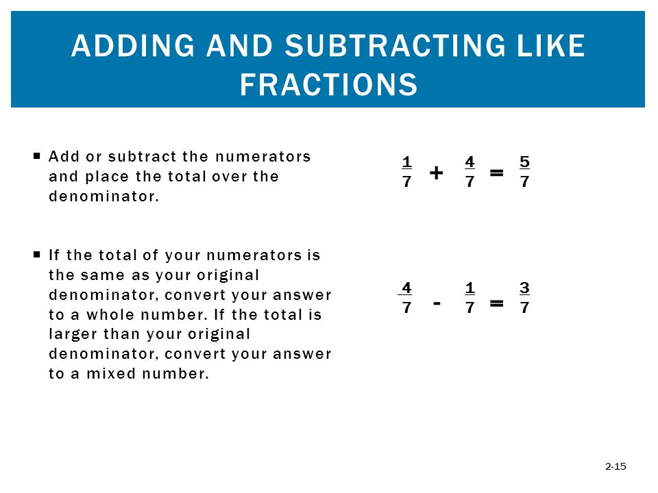 Adding and subtracting Like Fractions