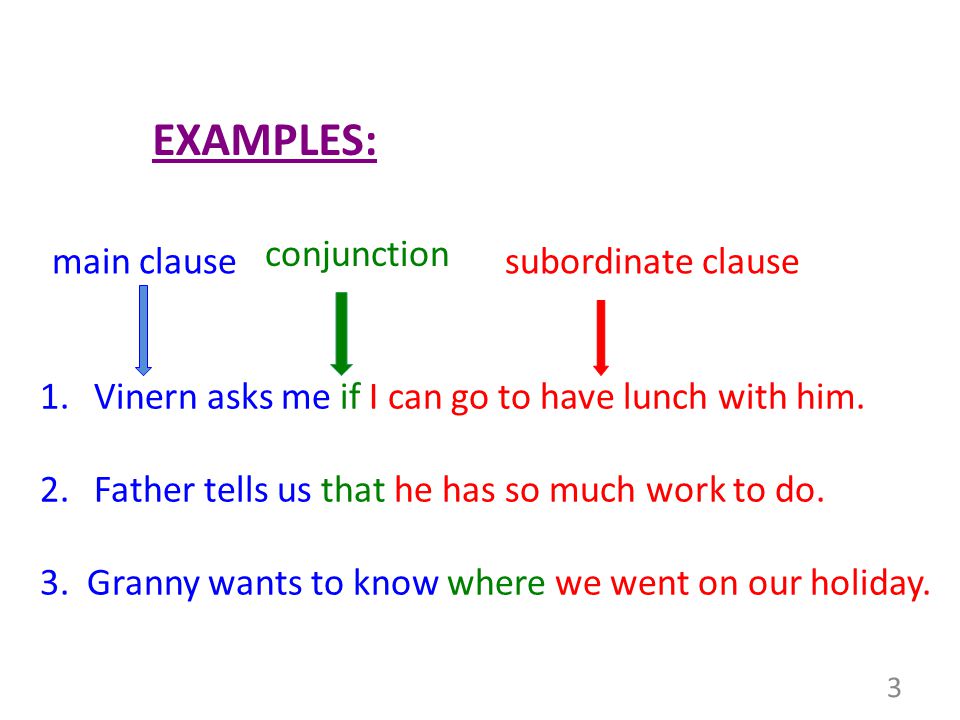EXAMPLES: conjunction subordinate clause